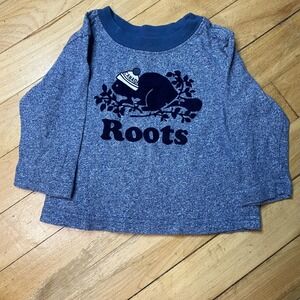 Baby Roots Toddler Blue Long Sleeve T-Shirt Canada Beaver Graphic Top 3-6 Months